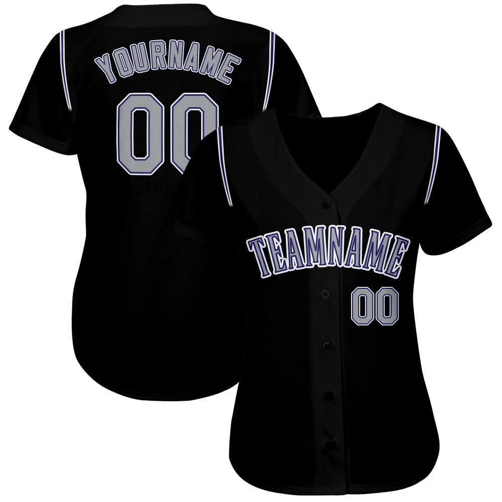 Custom Black Gray-Purple Baseball Jersey baseball jersey product view 2