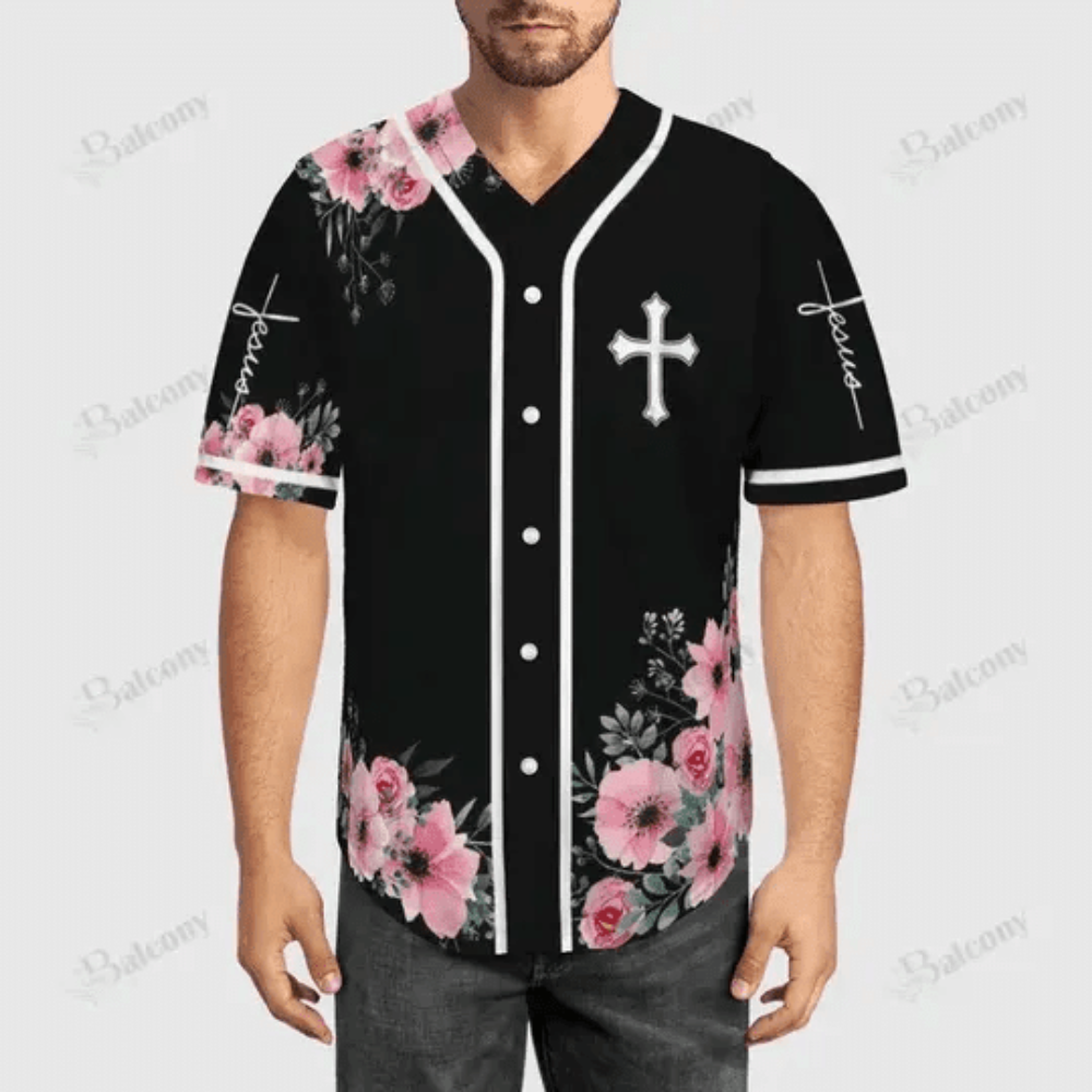 Colorful Christian Jesus God Flower Baseball Jersey Adult Unisex S - 5XL Full Size - Aopprinter baseball jersey product view 2