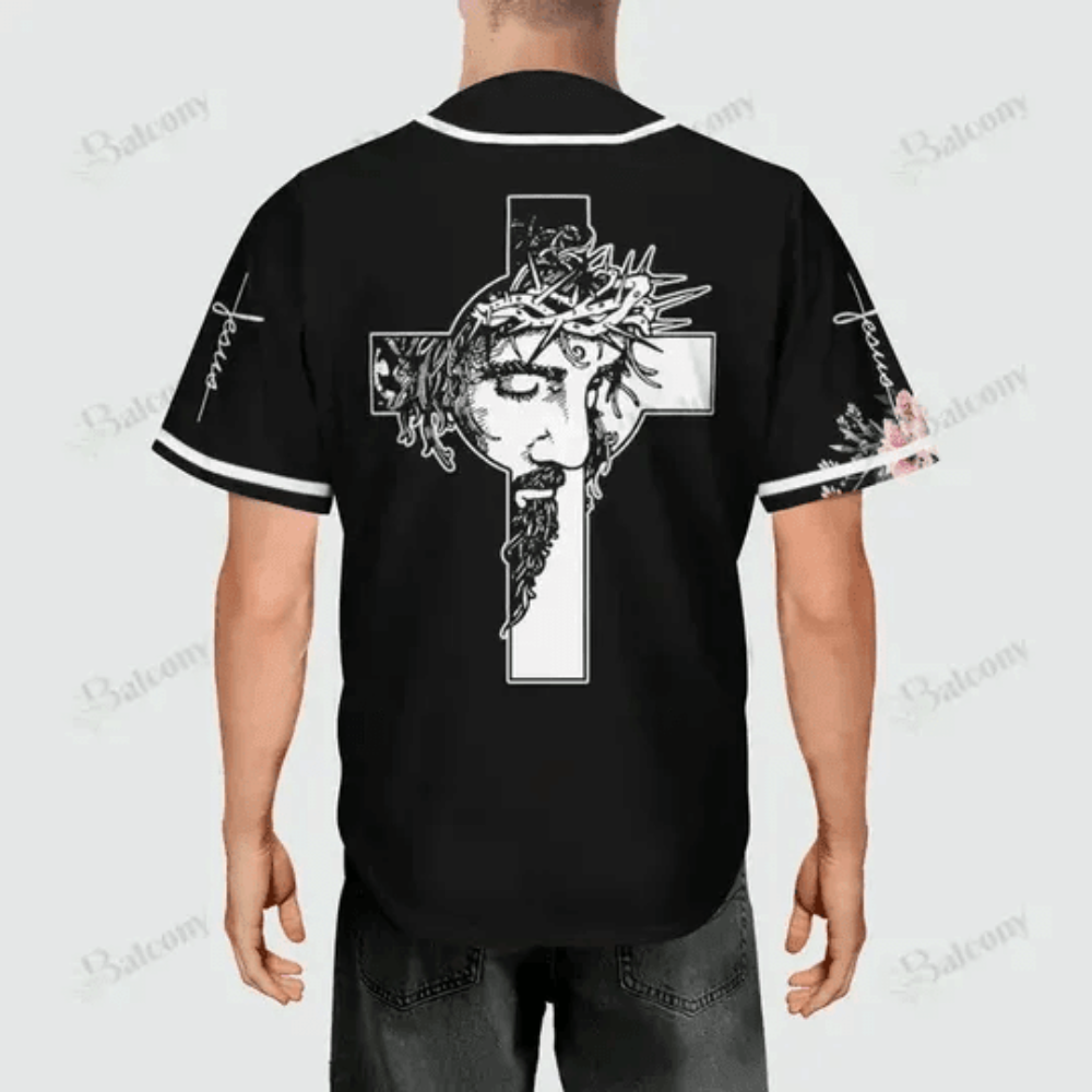 Colorful Christian Jesus God Flower Baseball Jersey Adult Unisex S – 5XL Full Size baseball jersey product view 3
