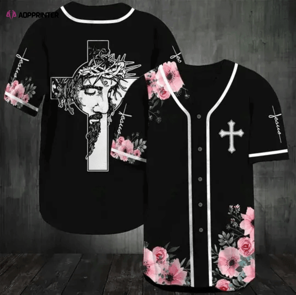Colorful Christian Jesus God Flower Baseball Jersey Adult Unisex S – 5XL Full Size baseball jersey product view 1