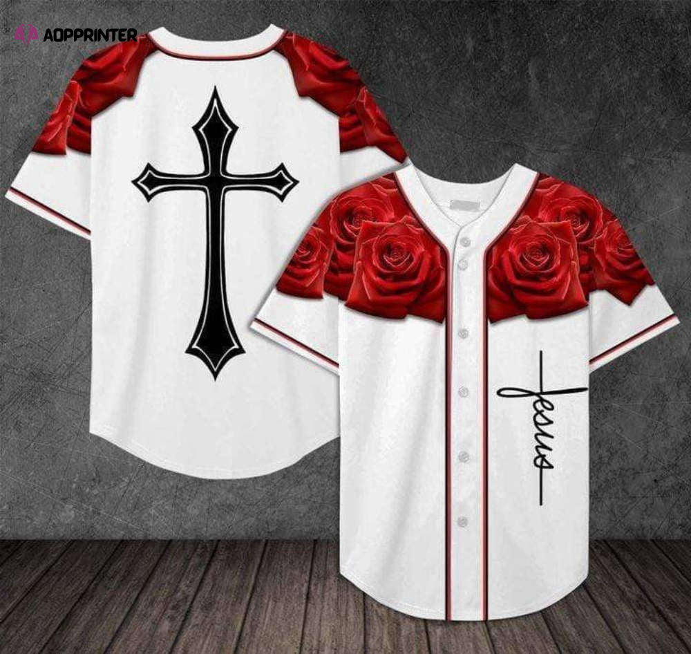 Colorful Cross and Rose White Baseball Jersey Full Size Unisex S-5XL - Aopprinter baseball jersey product view 1