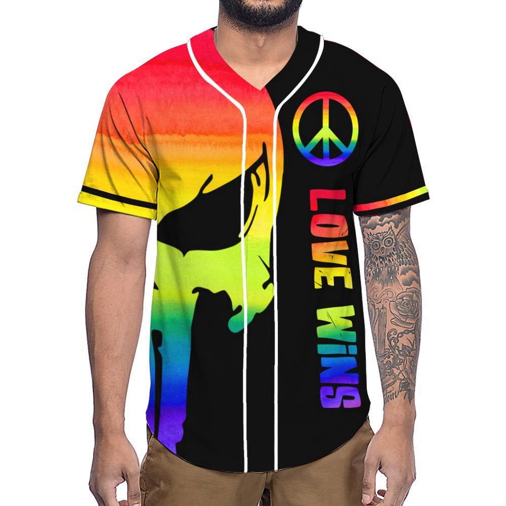 Colorful Custom Name LGBT Pride Skull Baseball Jersey Love Wins Adult Unisex S-5XL baseball jersey product view 3