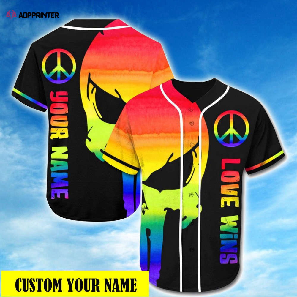 Colorful Custom Name LGBT Pride Skull Baseball Jersey Love Wins Adult Unisex S-5XL baseball jersey product view 1