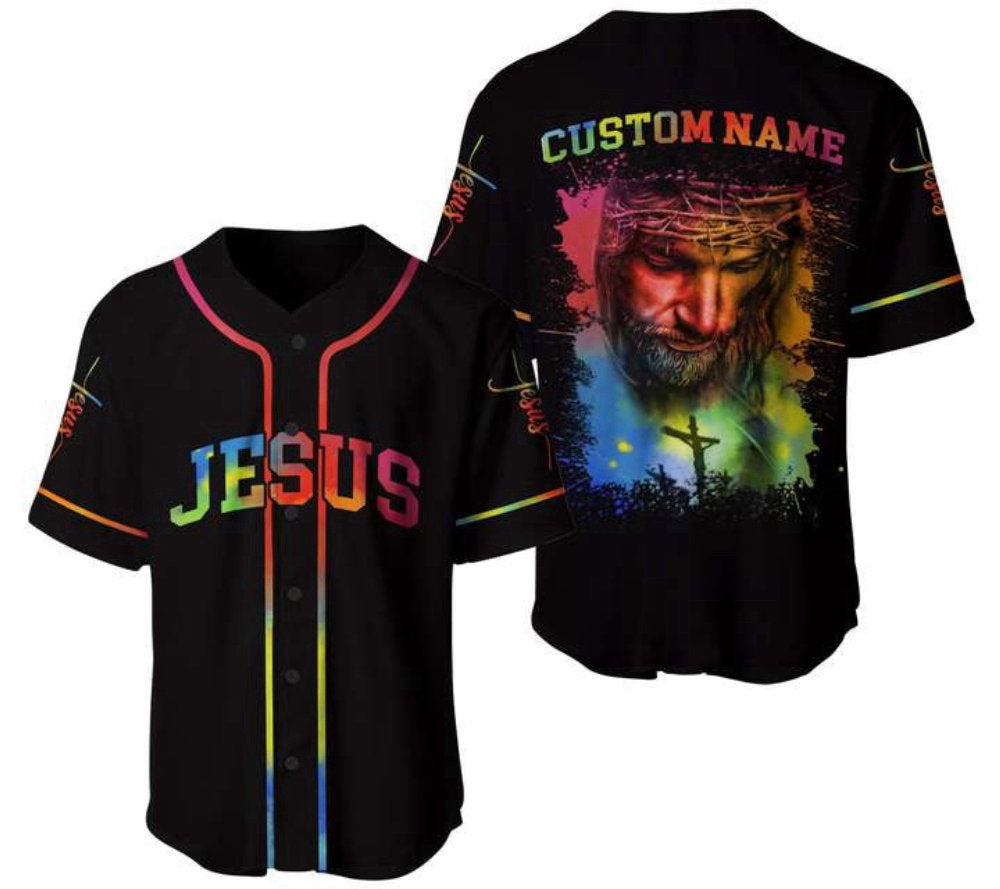 Colorful Jesus 3D Baseball Jersey Custom Name Adult Unisex Full Size baseball jersey product view 2