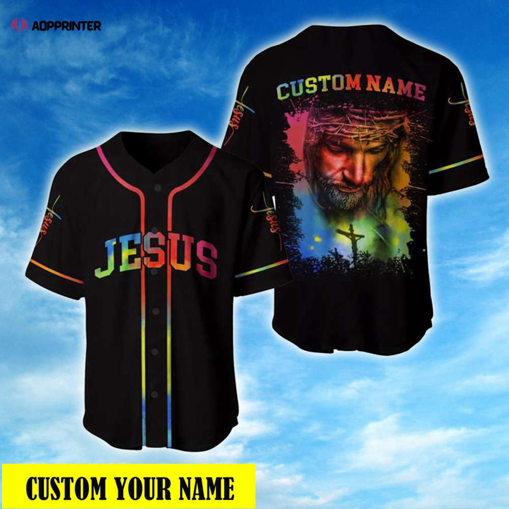 Colorful Jesus 3D Baseball Jersey Custom Name Adult Unisex Full Size baseball jersey product view 1