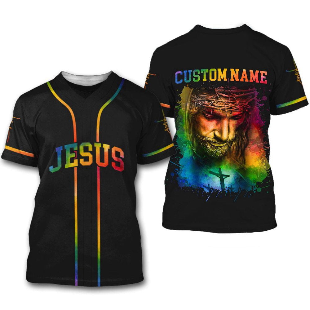 Colorful Jesus Baseball Jersey Custom Name Adult Unisex S-5XL Sizes - Aopprinter baseball jersey product view 2