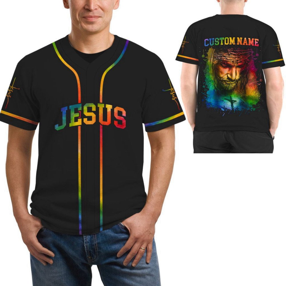 Colorful Jesus Baseball Jersey Custom Name Adult Unisex S-5XL Sizes baseball jersey product view 3