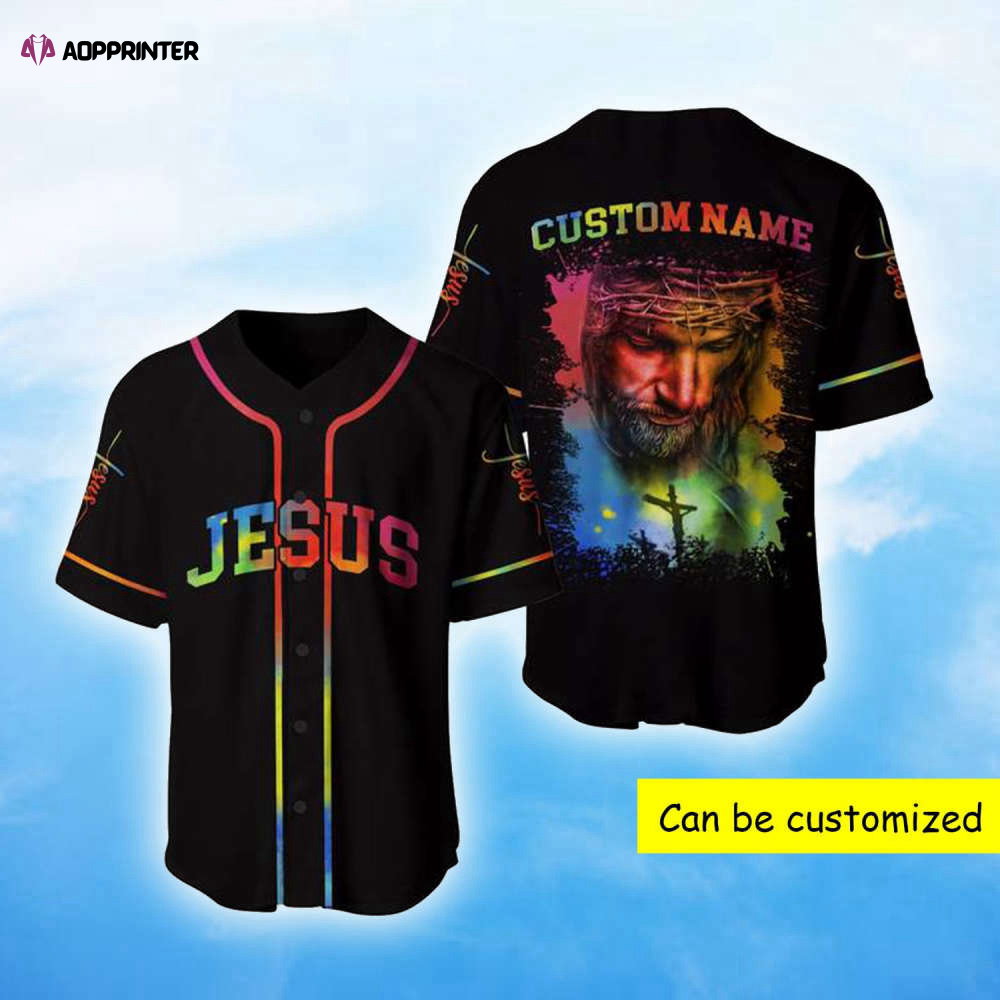 Colorful Jesus Baseball Jersey Vibrant Unisex Design Full Size S-5XL baseball jersey product view 1