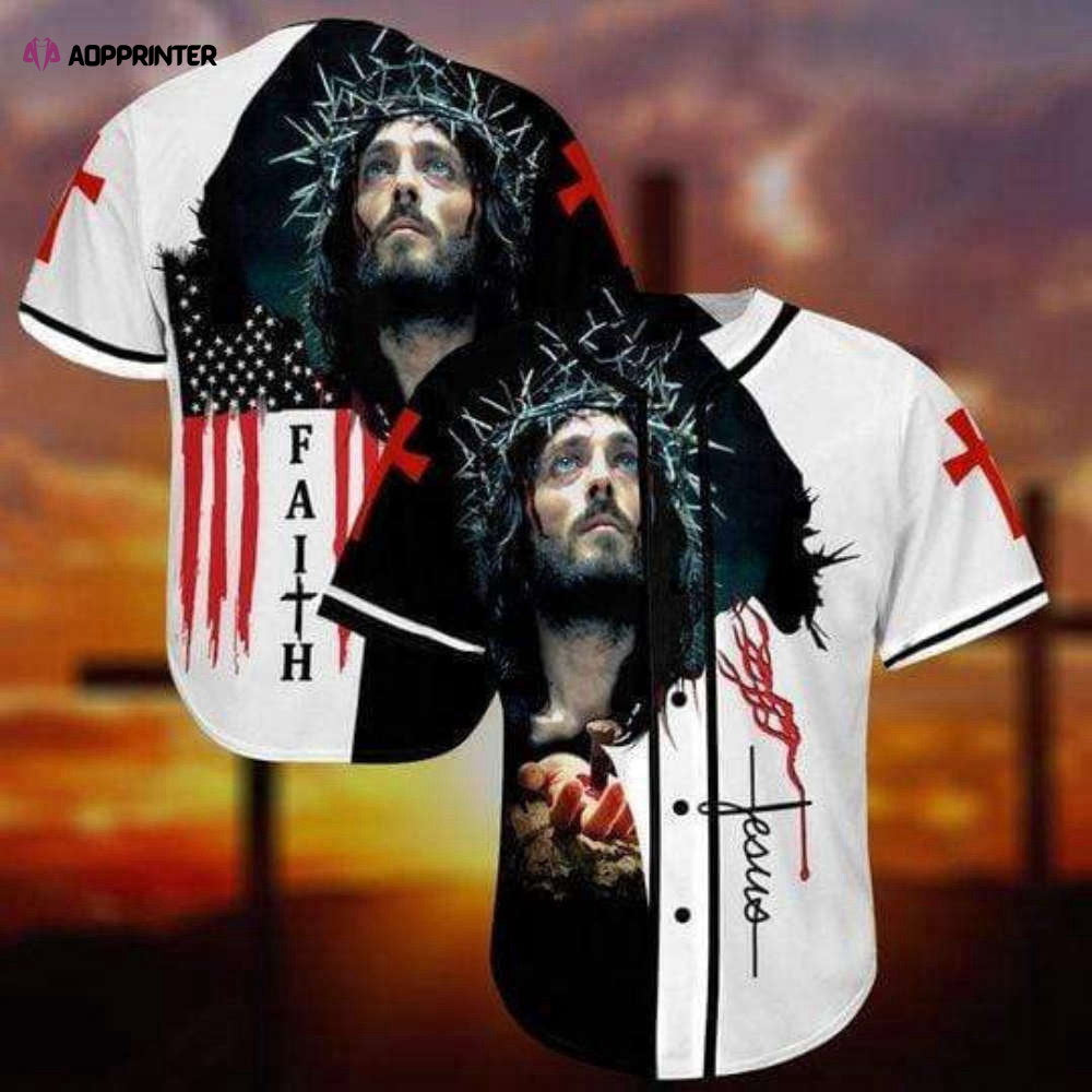 Colorful Jesus Faith American Flag Baseball Jersey Full Size Adult Unisex - Aopprinter baseball jersey product view 1