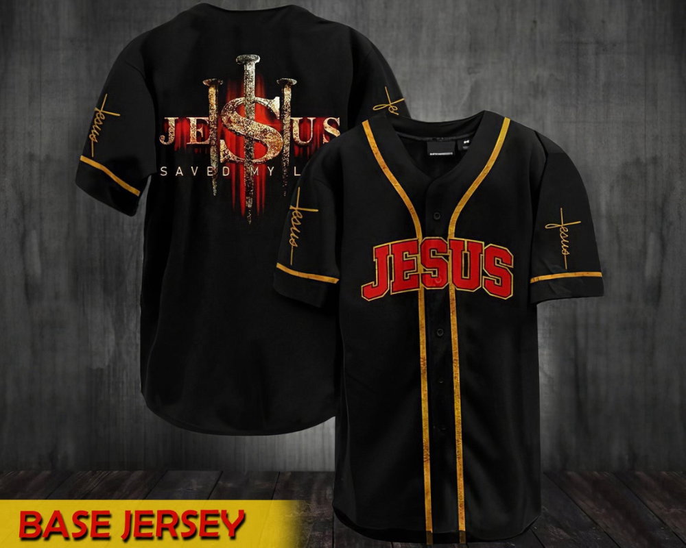 Colorful Jesus Saved My Life Cross Baseball Jersey Adult Unisex S-5XL baseball jersey product view 2