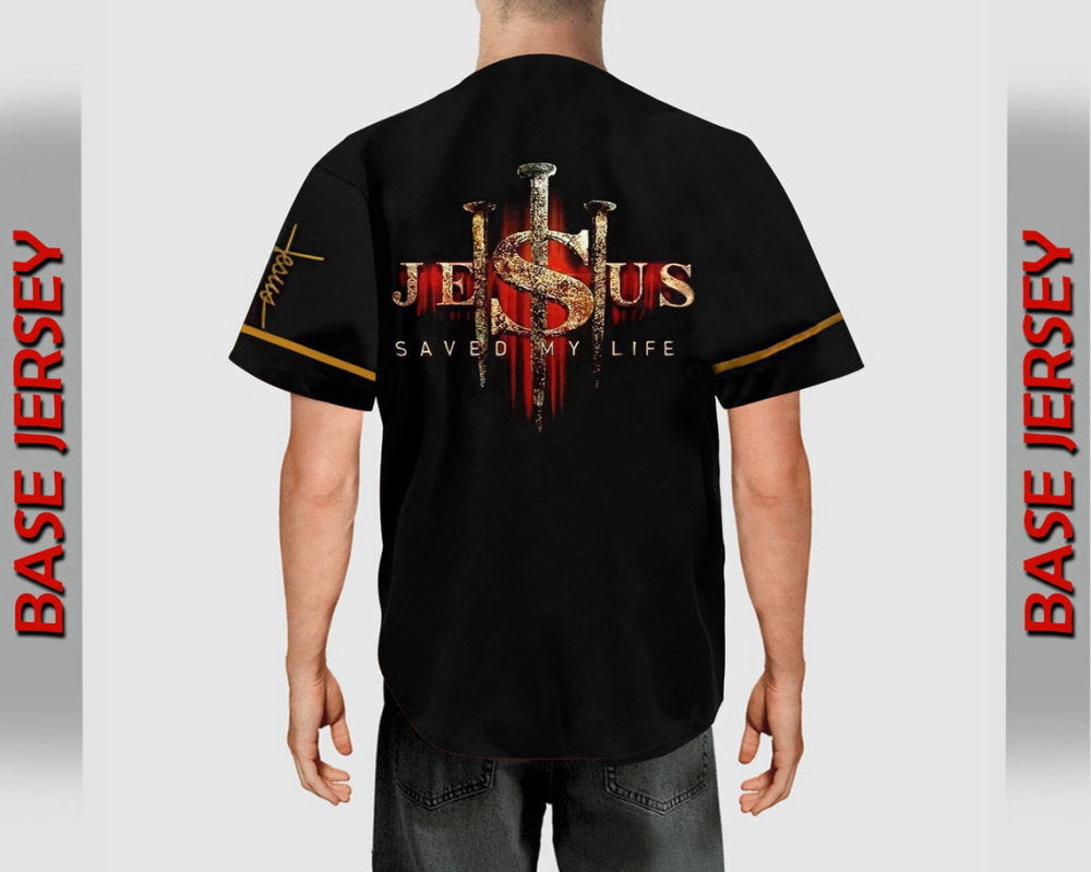 Colorful Jesus Saved My Life Cross Baseball Jersey Adult Unisex S-5XL baseball jersey product view 4