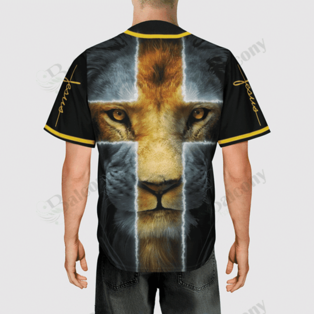 Colorful Lion Cross Jesus Saves Baseball Jersey Adult Unisex S-5XL Sizes - Aopprinter baseball jersey product view 3