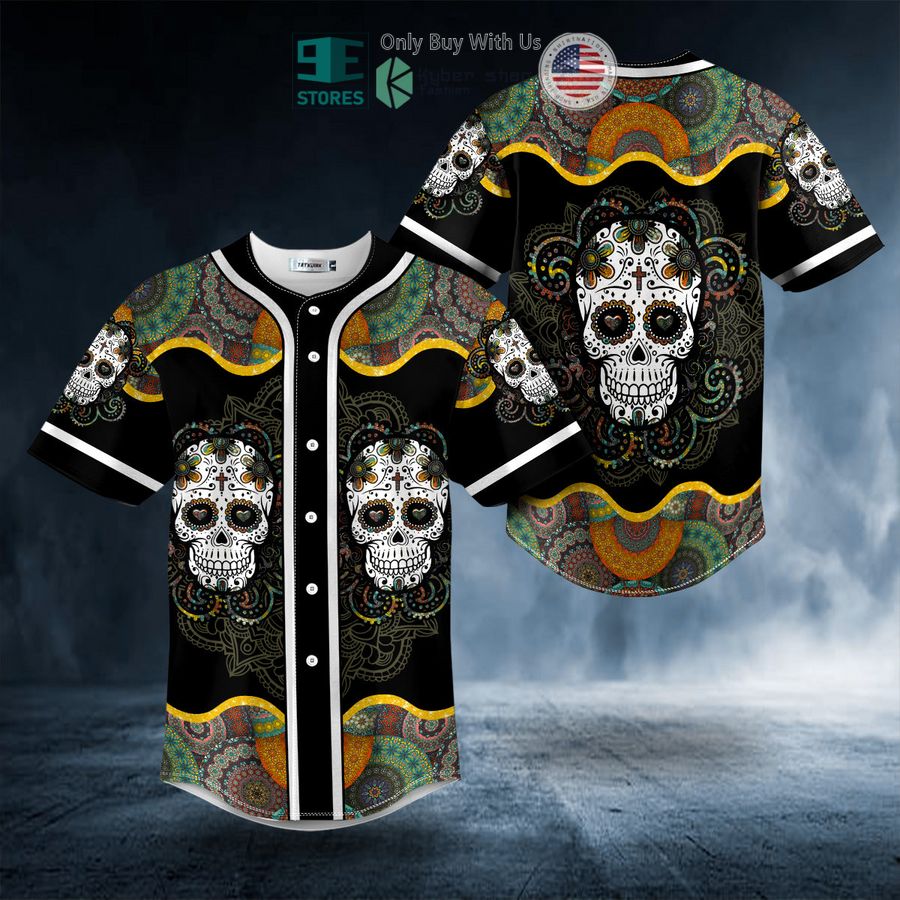 BEST Colorful Mandala Tattoo Sugar Skull Baseball Shirt baseball jersey product view 1