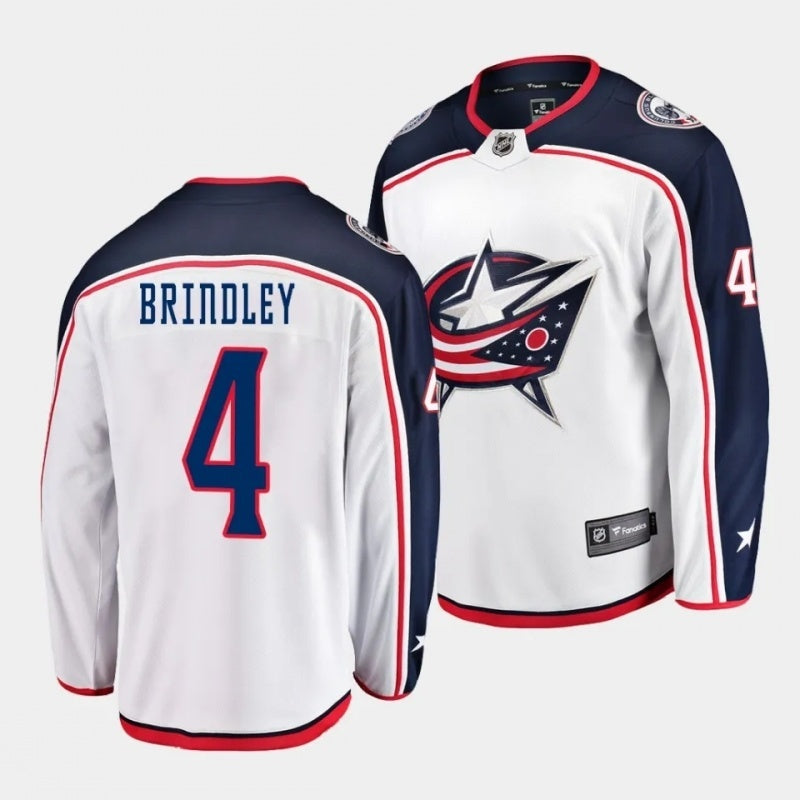 columbus blue jackets #4 gavin brindley away white jersey 2023 nhl draft Hockey Jersey hockey jersey product view 1