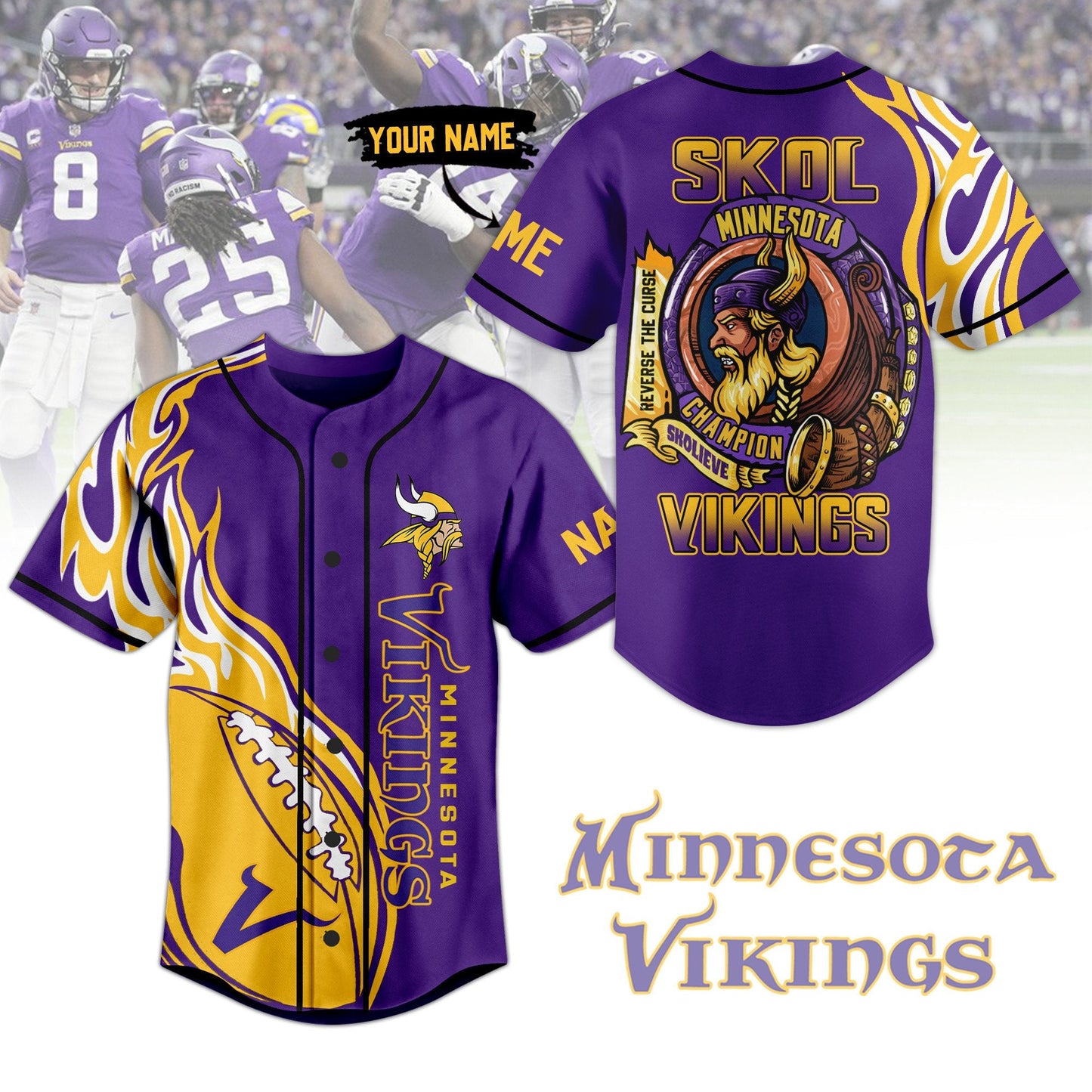 Cool Minnesota Vikings Purple Custom Baseball Jersey Fast Shipping Worldwide baseball jersey product view 1
