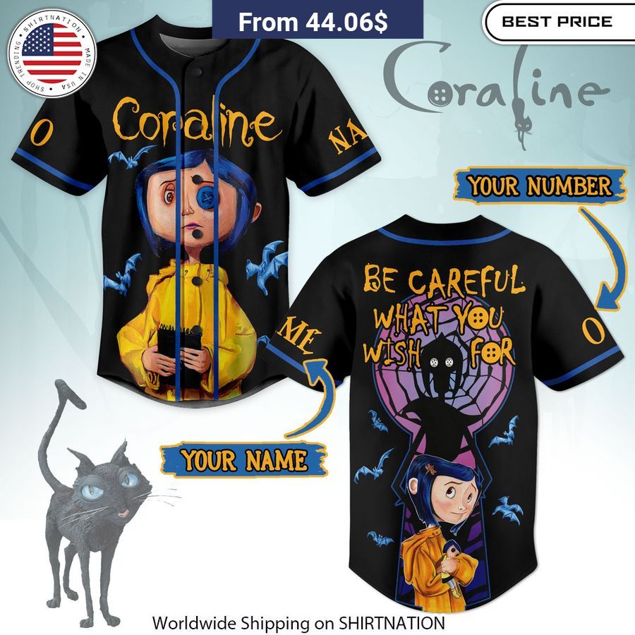 Coraline Be Careful What You Wish For CUSTOM Baseball Jersey baseball jersey product view 1