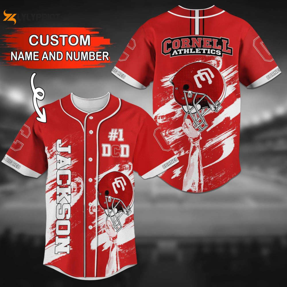 Cornell Big Red Personalized Baseball Jersey - lylyprint.com baseball jersey product view 1