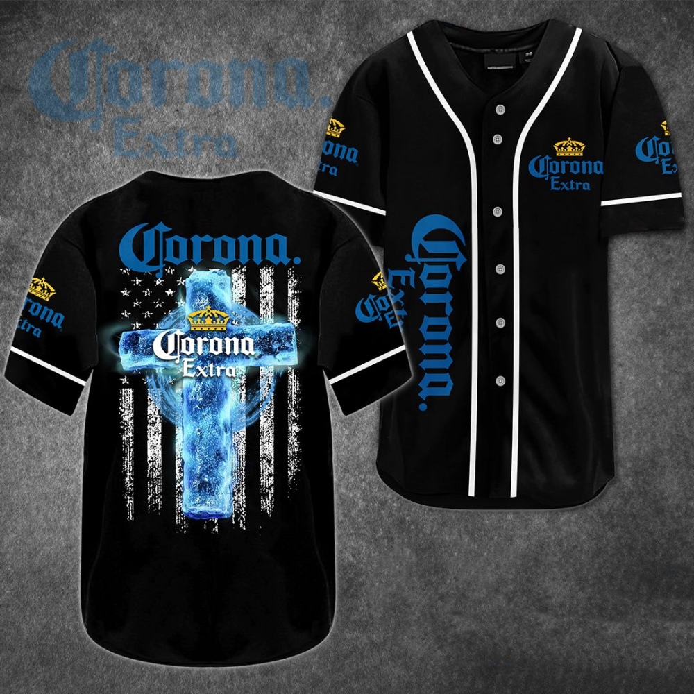 Corona Extra Cross U S Flag Baseball Jersey: Stylish Patriotic Apparel - Aopprinter baseball jersey product view 2
