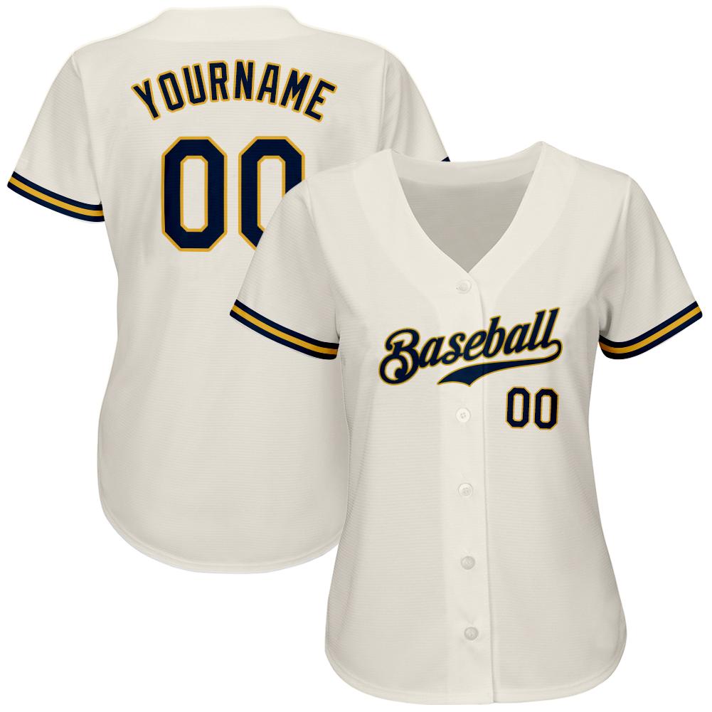 Custom Cream Navy-Gold Authentic Baseball Jersey baseball jersey product view 2