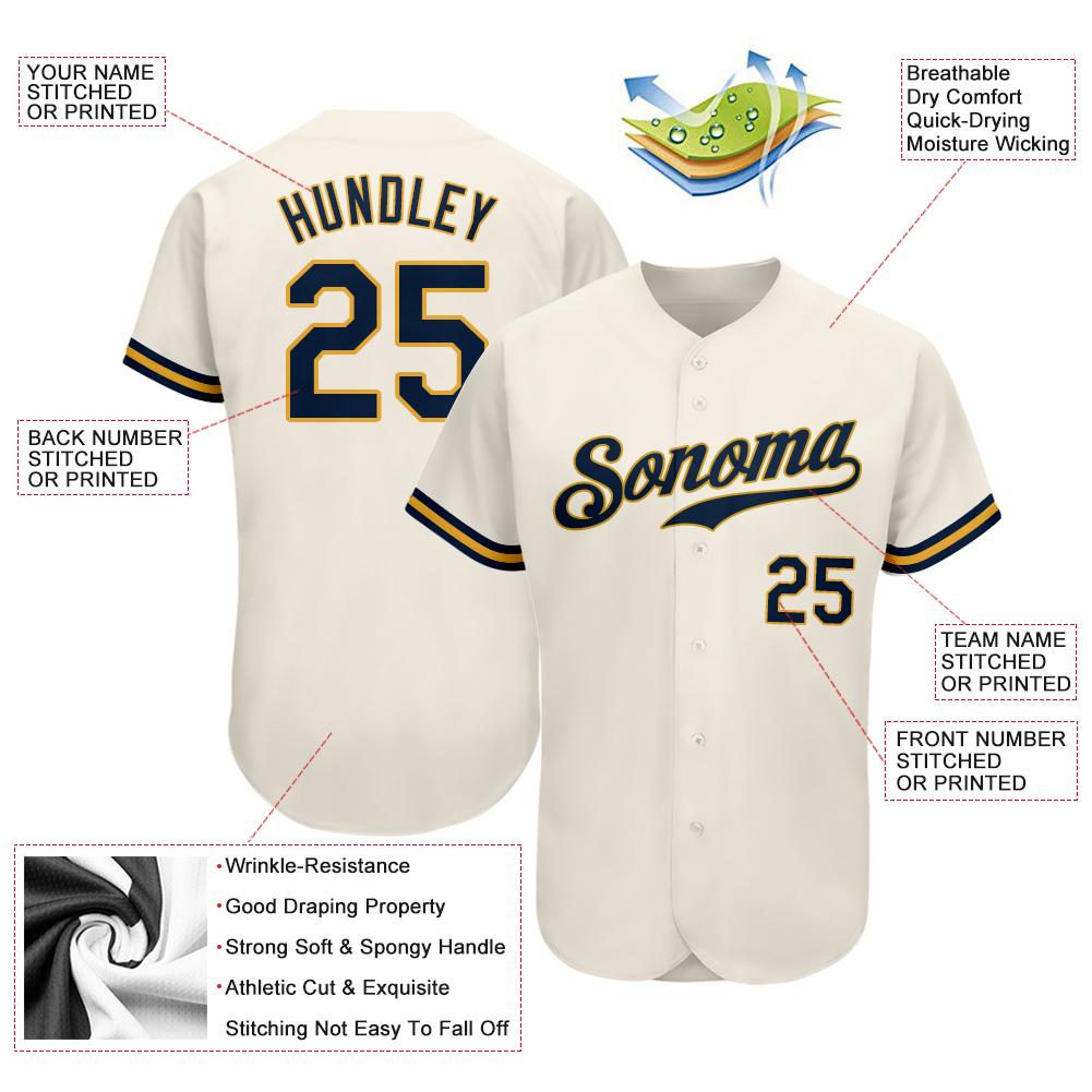 Custom Cream Navy-Gold Authentic Baseball Jersey baseball jersey product view 3