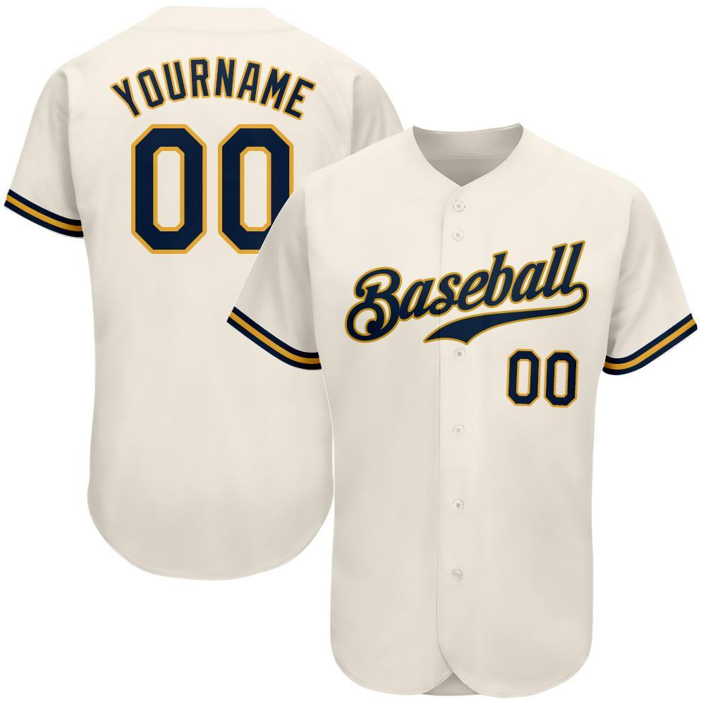 Custom Cream Navy-Gold Authentic Baseball Jersey baseball jersey product view 1