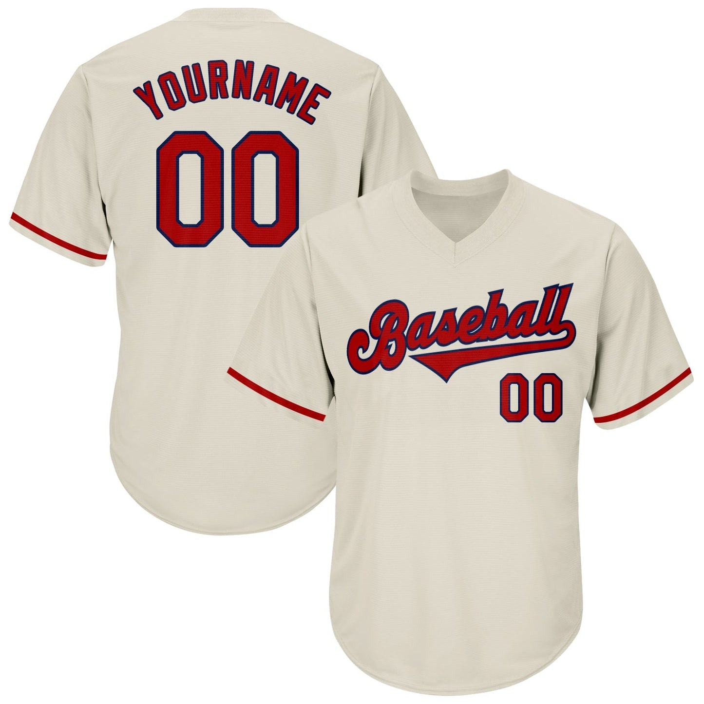 Custom Cream Red-Navy Authentic Throwback Rib-Knit Baseball Jersey Shirt baseball jersey product view 1