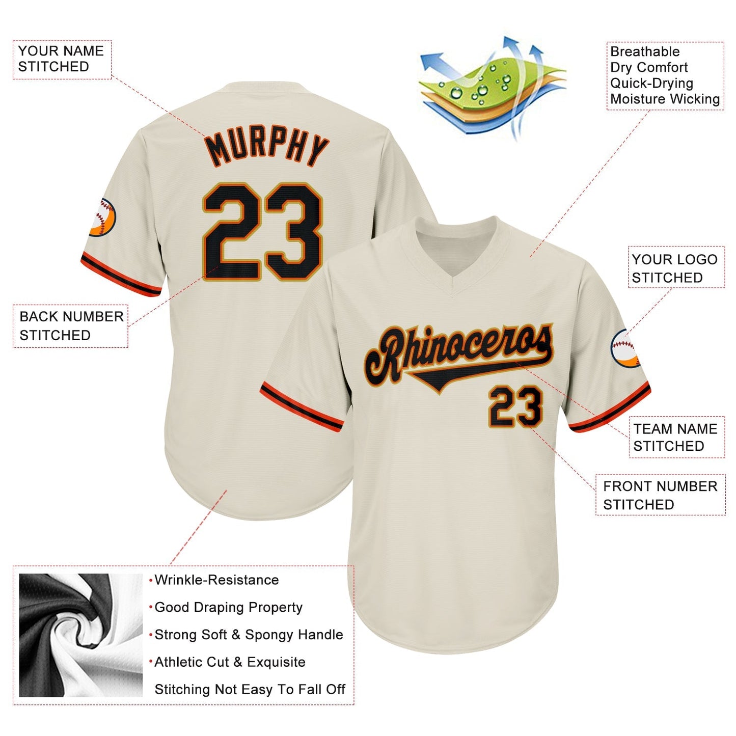 Custom Cream Black-Orange Authentic Throwback Rib-Knit Baseball Jersey Shirt baseball jersey product view 4