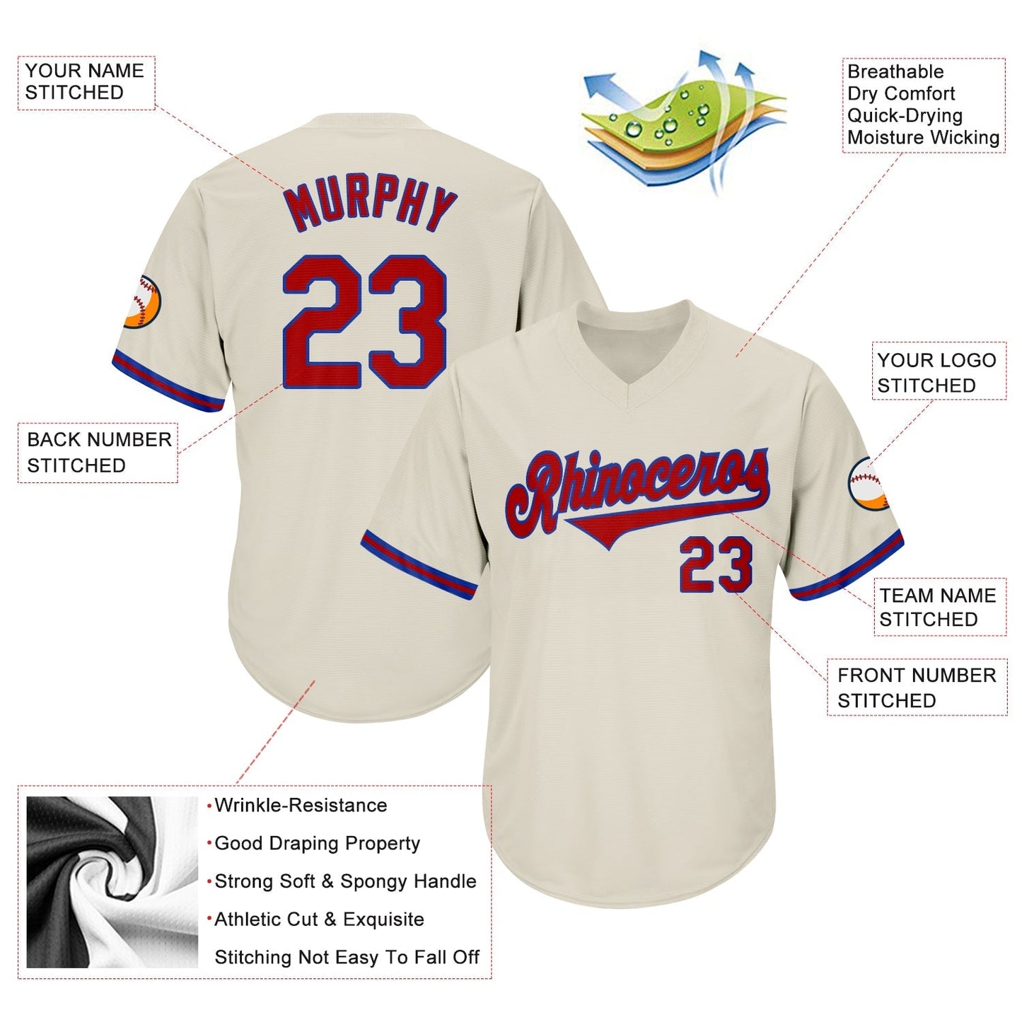Custom Cream Red-Royal Authentic Throwback Rib-Knit Baseball Jersey Shirt baseball jersey product view 4