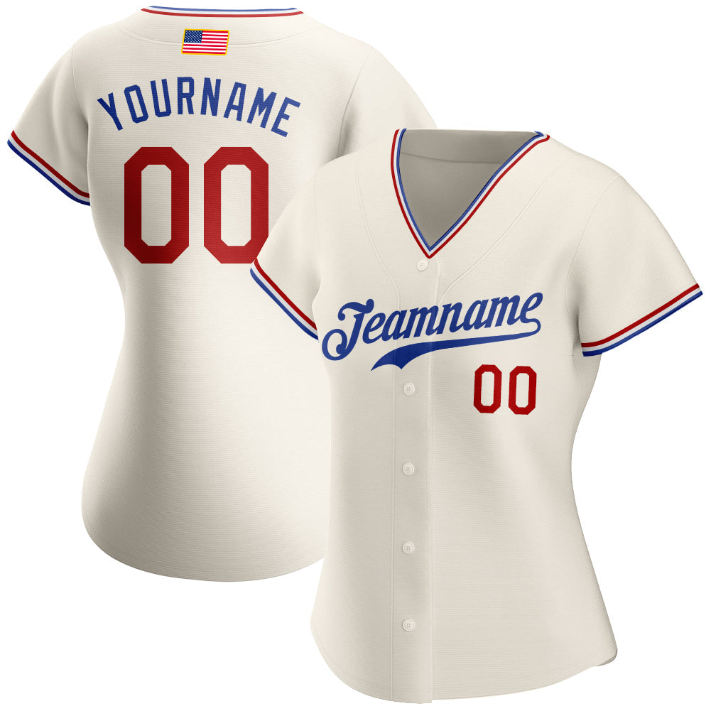 Custom Cream Red-Royal Authentic American Flag Fashion Baseball Jersey baseball jersey product view 2