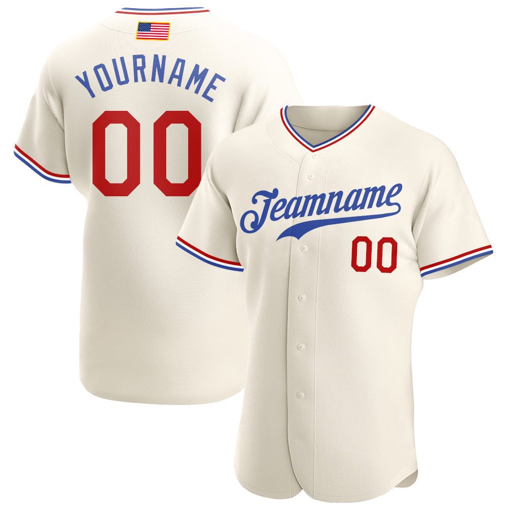Custom Cream Red-Royal Authentic American Flag Fashion Baseball Jersey baseball jersey product view 1