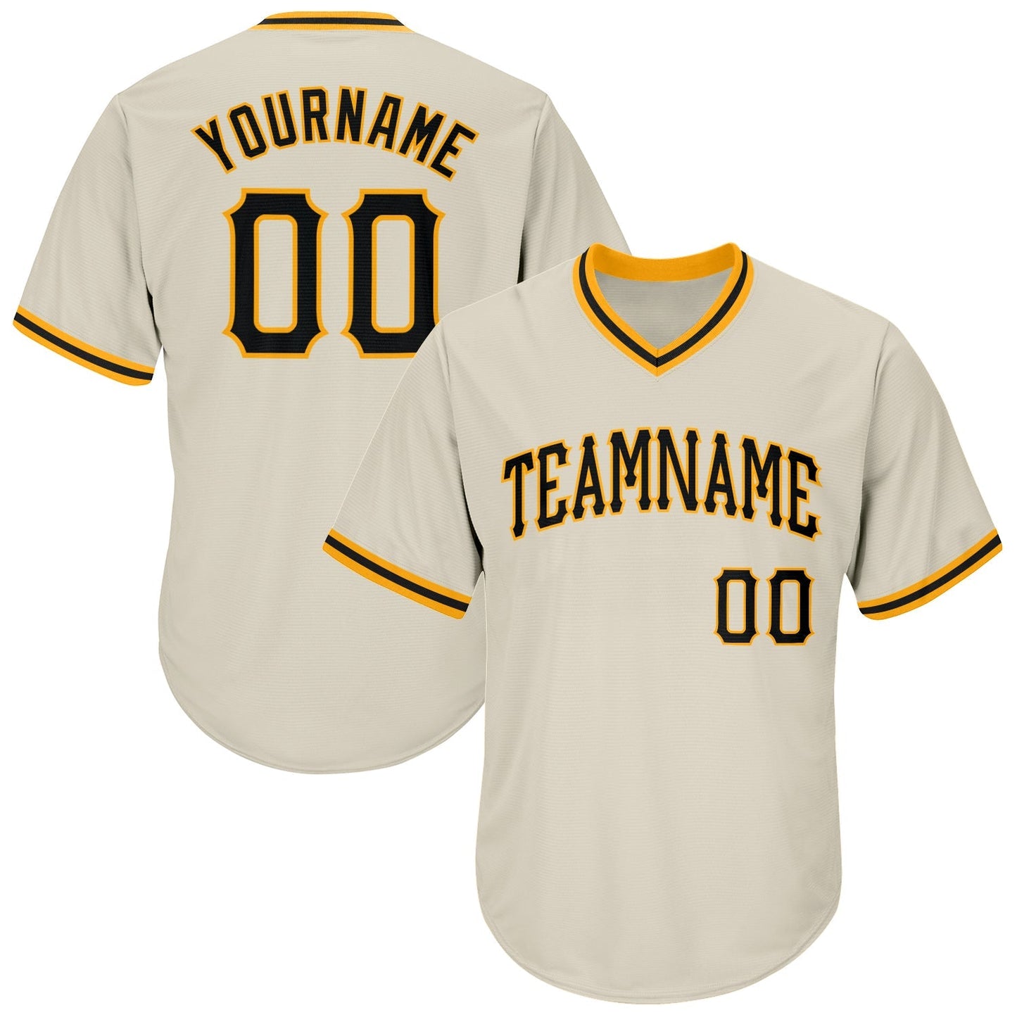 Custom Cream Black-Gold Authentic Throwback Rib-Knit Baseball Jersey Shirt baseball jersey product view 1