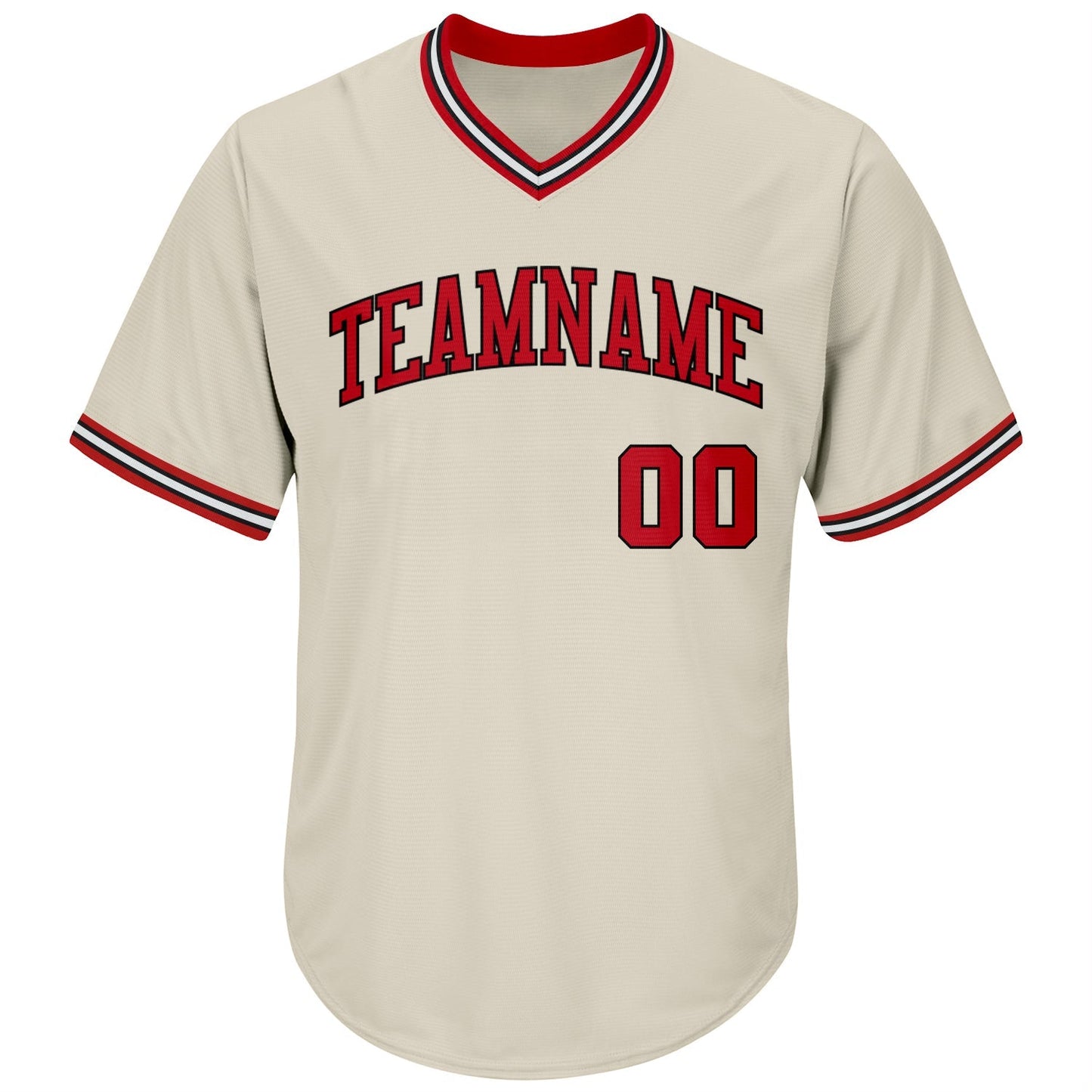 Custom Cream Red-Black Authentic Throwback Rib-Knit Baseball Jersey Shirt baseball jersey product view 2