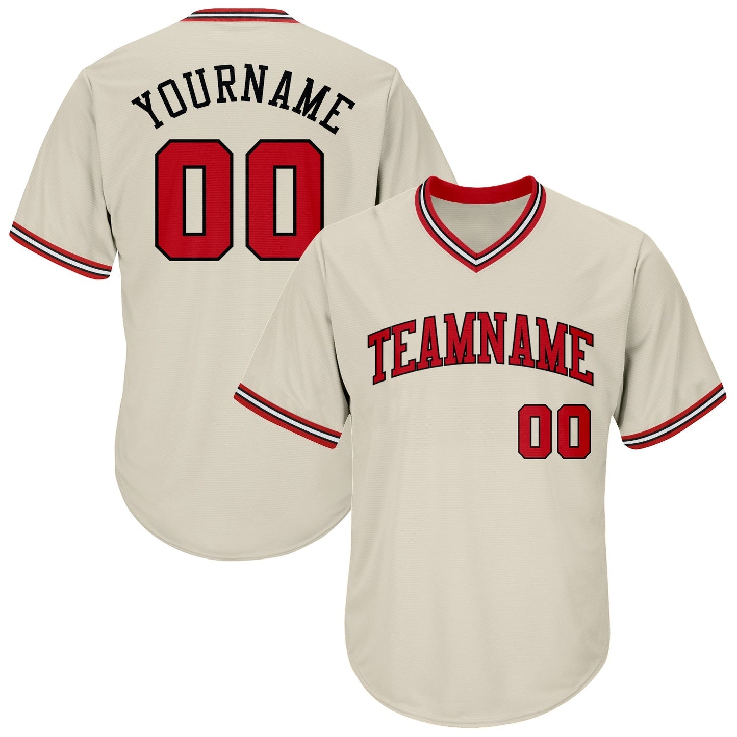 Custom Cream Red-Black Authentic Throwback Rib-Knit Baseball Jersey Shirt baseball jersey product view 1