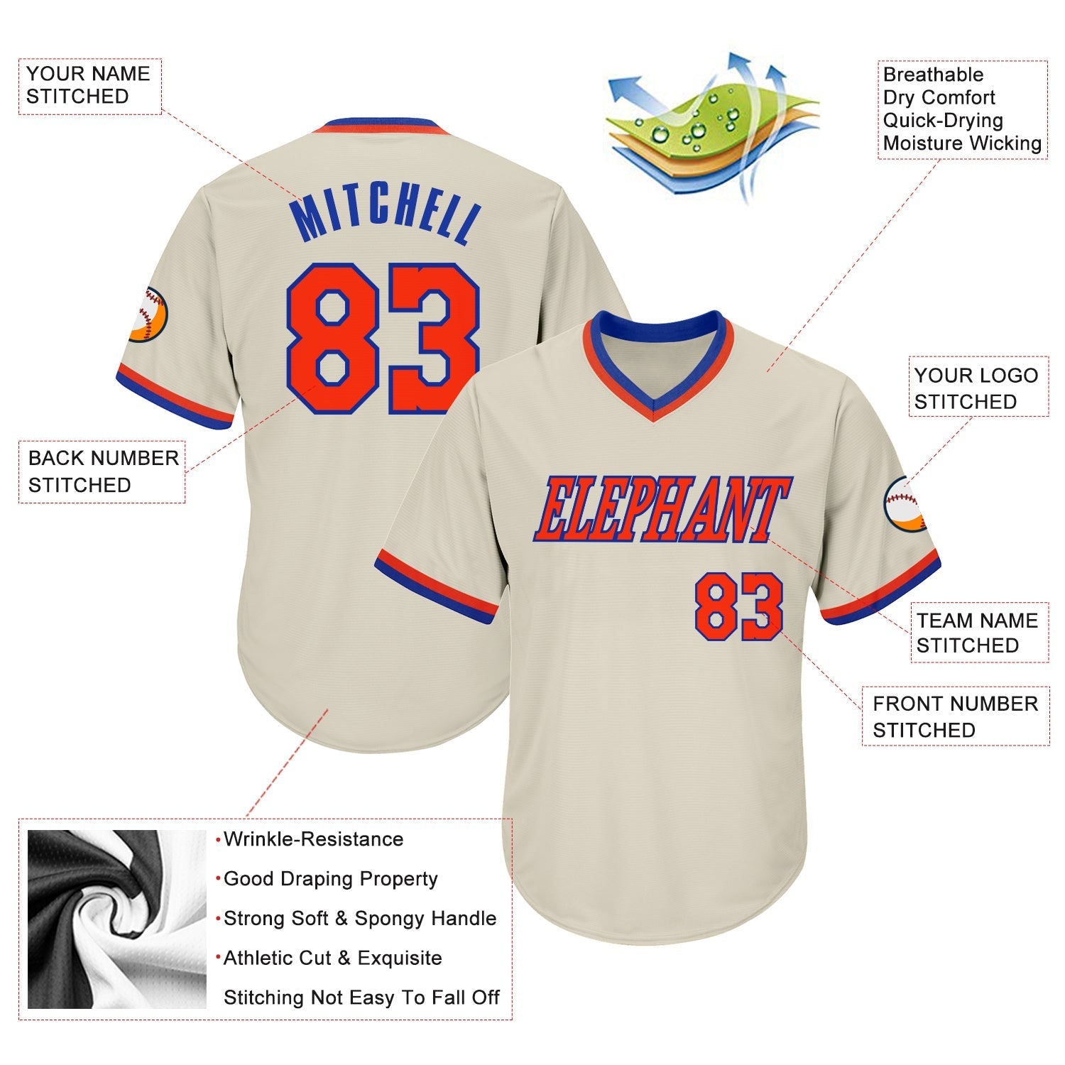 Custom Cream Orange-Royal Authentic Throwback Rib-Knit Baseball Jersey Shirt baseball jersey product view 4
