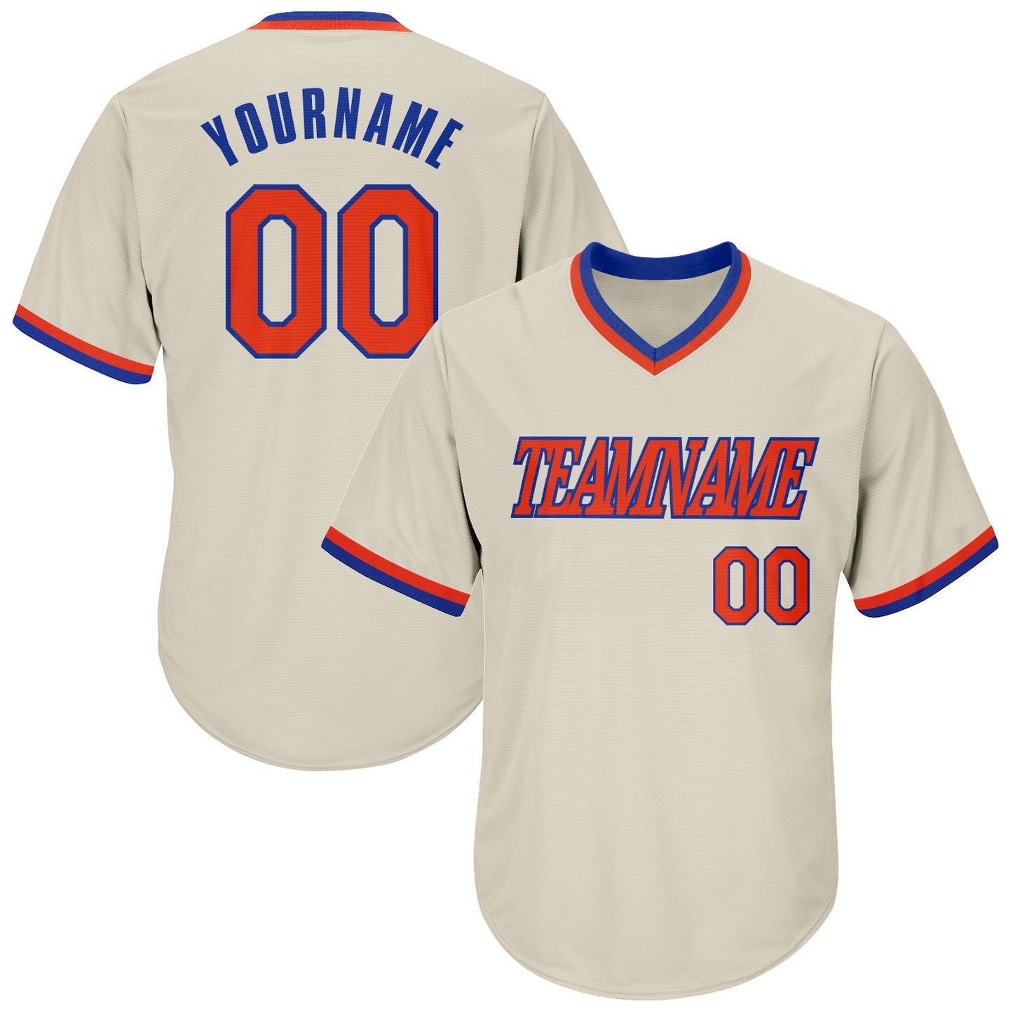 Custom Cream Orange-Royal Authentic Throwback Rib-Knit Baseball Jersey Shirt baseball jersey product view 1