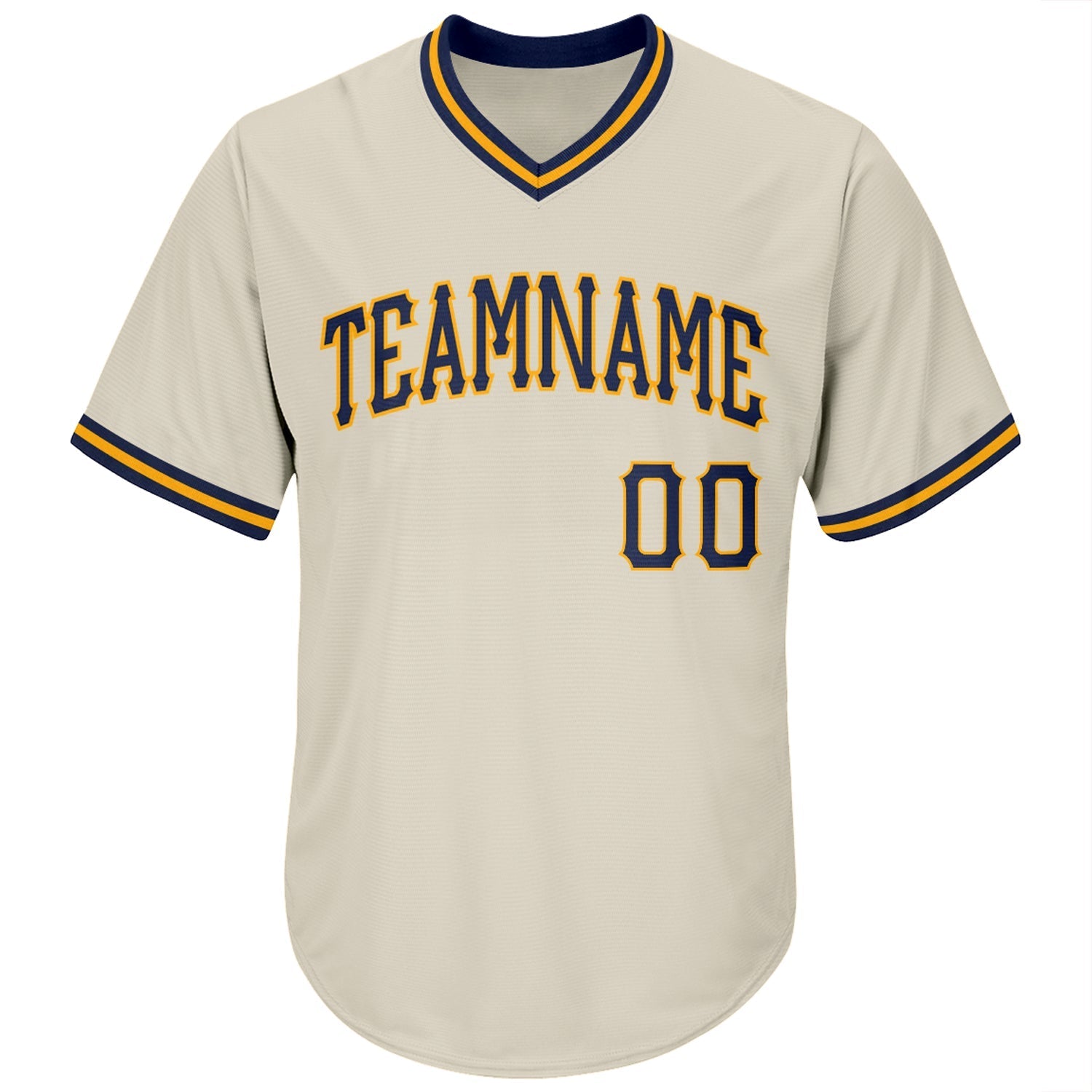 Custom Cream Navy-Gold Authentic Throwback Rib-Knit Baseball Jersey Shirt baseball jersey product view 2