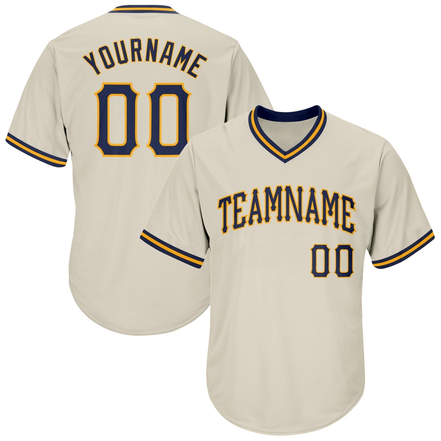 Custom Cream Navy-Gold Authentic Throwback Rib-Knit Baseball Jersey Shirt baseball jersey product view 1