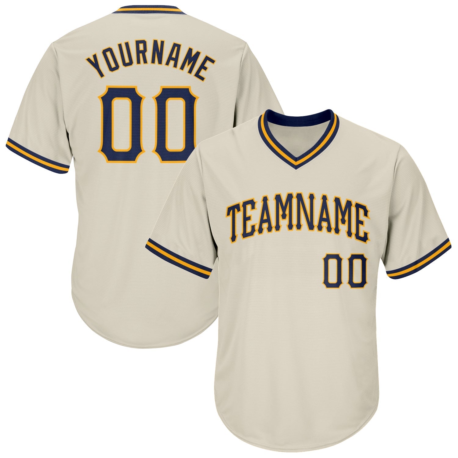 Custom Cream Navy-Gold Authentic Throwback Rib-Knit Baseball Jersey Shirt baseball jersey product view 1