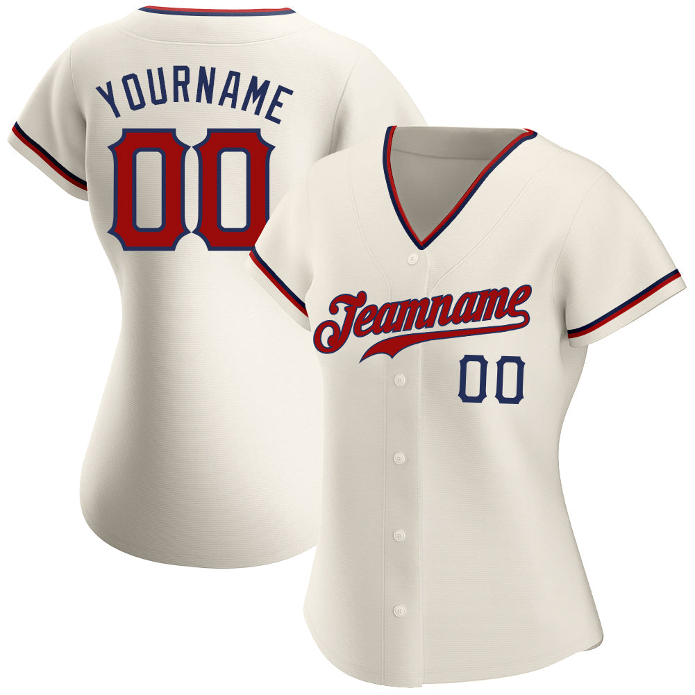 Custom Cream Red-Navy Authentic Baseball Jersey baseball jersey product view 2
