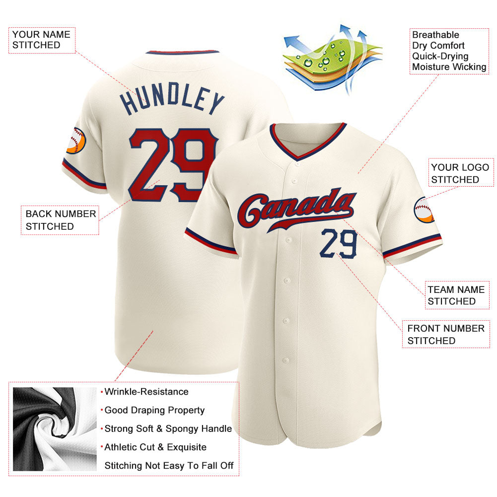 Custom Cream Red-Navy Authentic Baseball Jersey baseball jersey product view 3