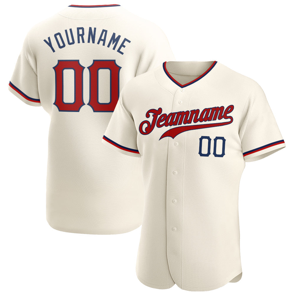 Custom Cream Red-Navy Authentic Baseball Jersey baseball jersey product view 1