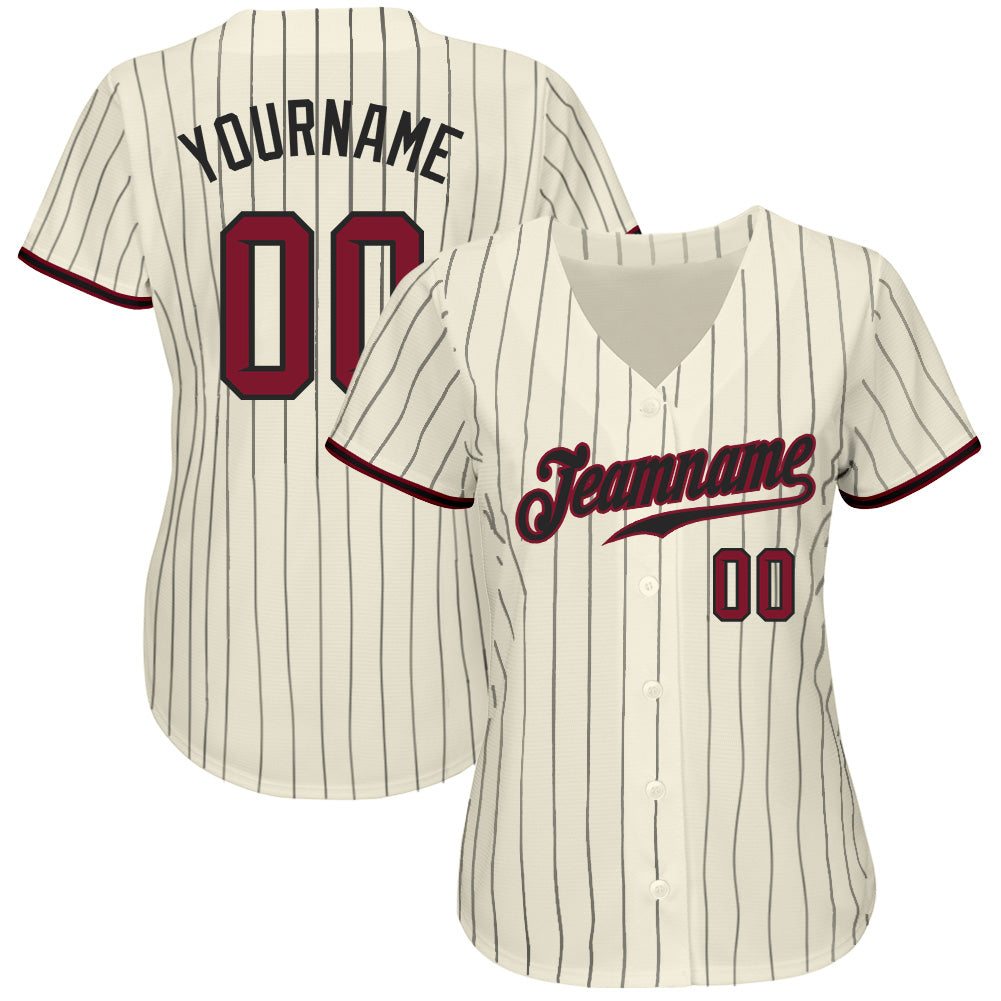 Custom Cream Black Pinstripe Crimson-Black Authentic Baseball Jersey baseball jersey product view 2