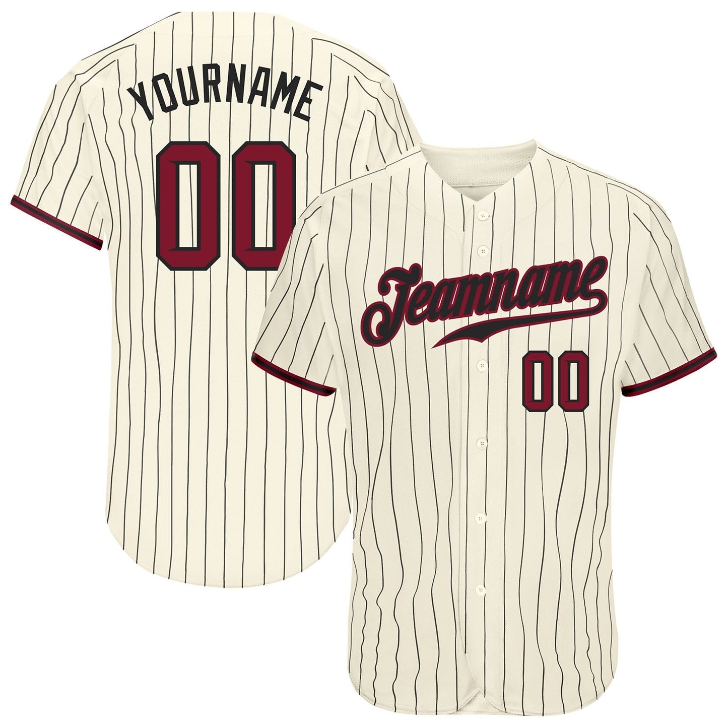 Custom Cream Black Pinstripe Crimson-Black Authentic Baseball Jersey baseball jersey product view 1