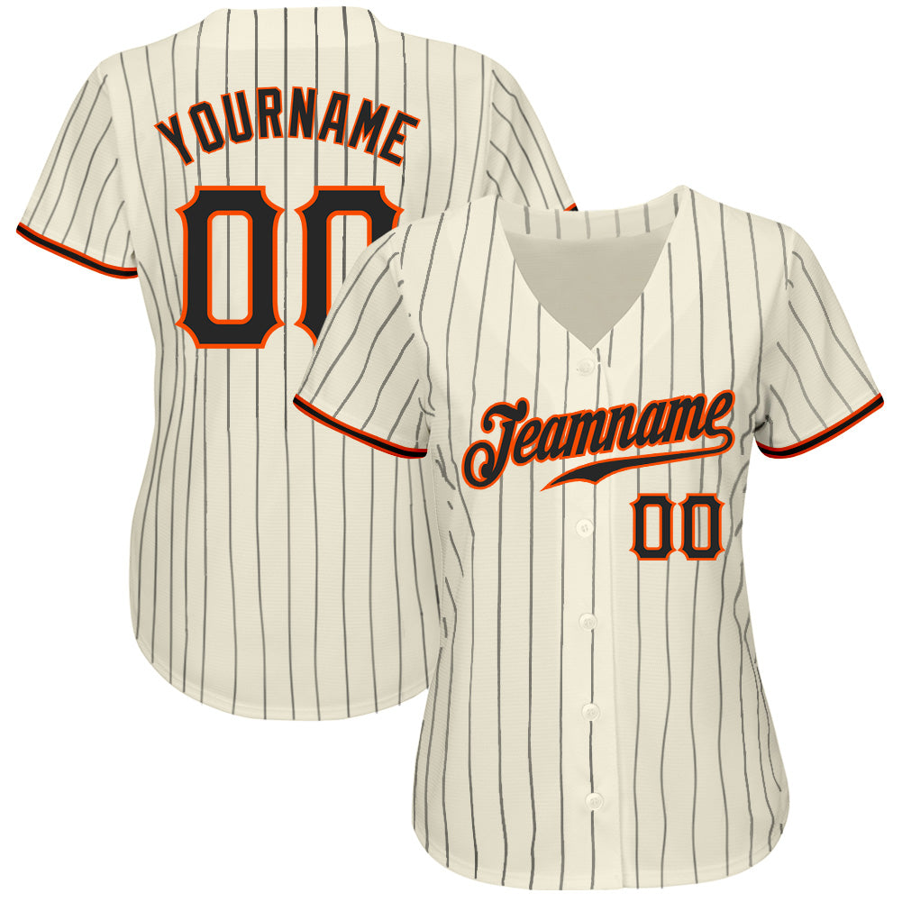 Custom Cream Black Pinstripe Black-Orange Authentic Baseball Jersey baseball jersey product view 2