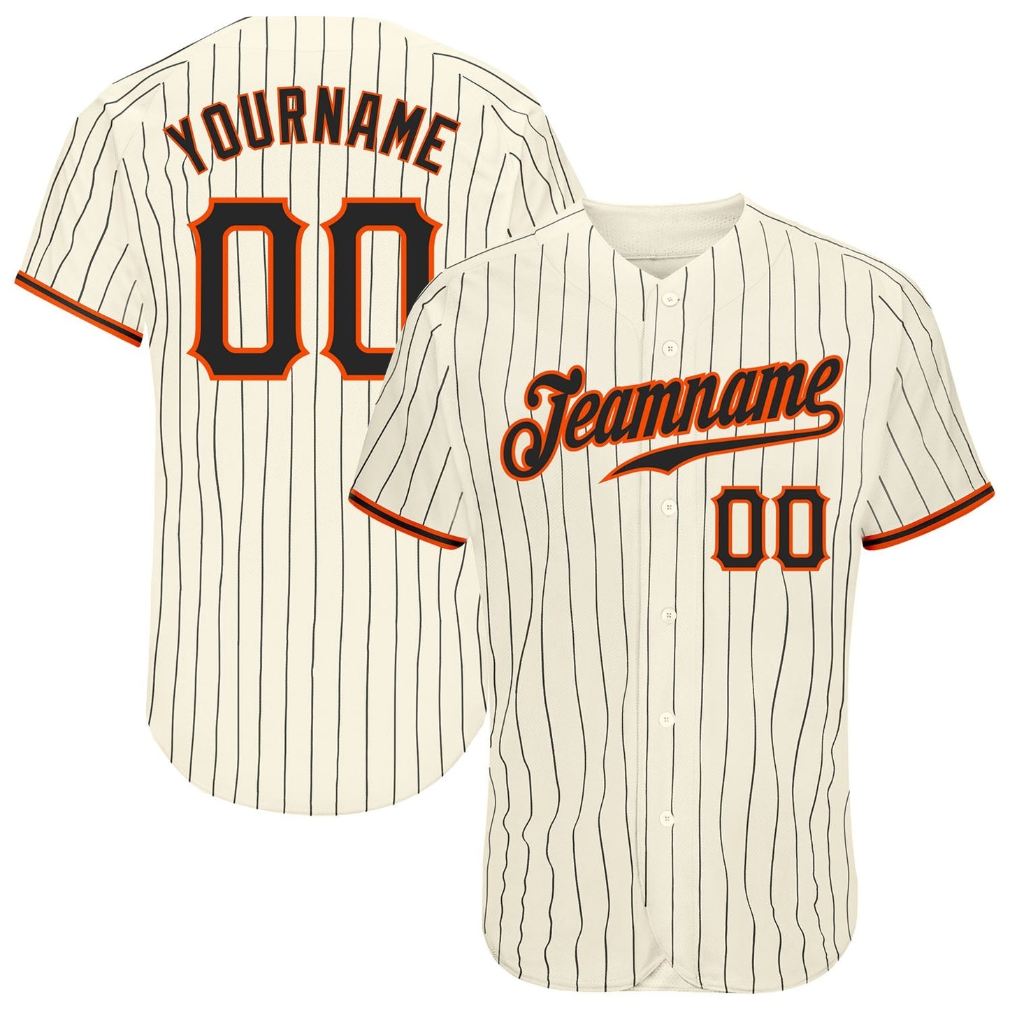 Custom Cream Black Pinstripe Black-Orange Authentic Baseball Jersey baseball jersey product view 1