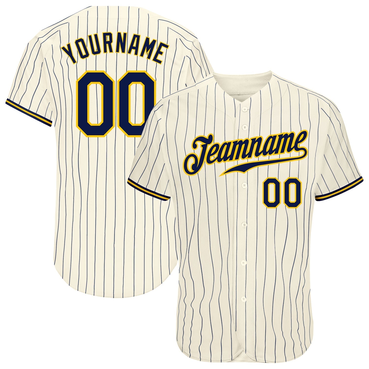 Custom Cream Navy Pinstripe Navy-Gold Authentic Baseball Jersey baseball jersey product view 1
