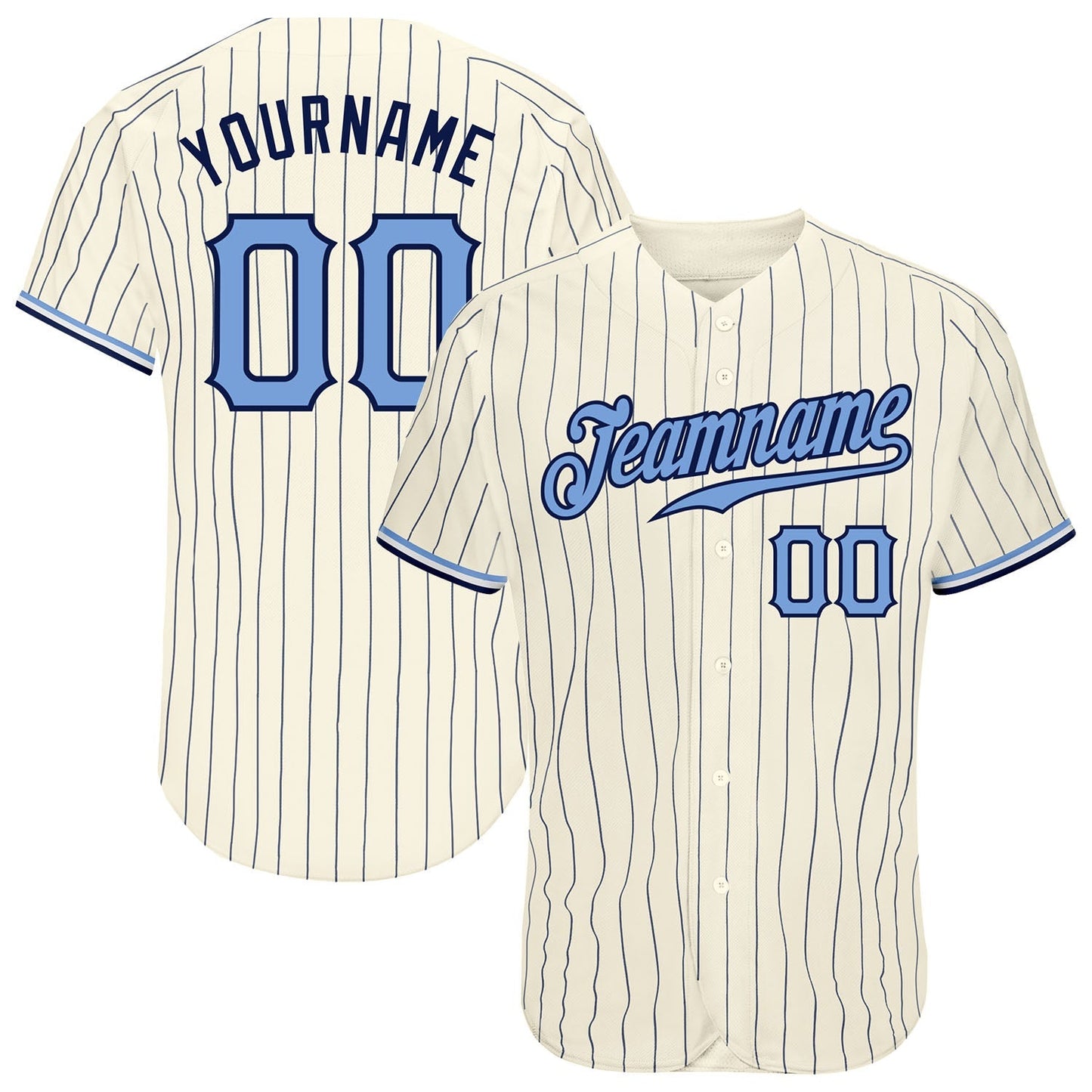Custom Cream Navy Pinstripe Light Blue-Navy Authentic Baseball Jersey baseball jersey product view 1