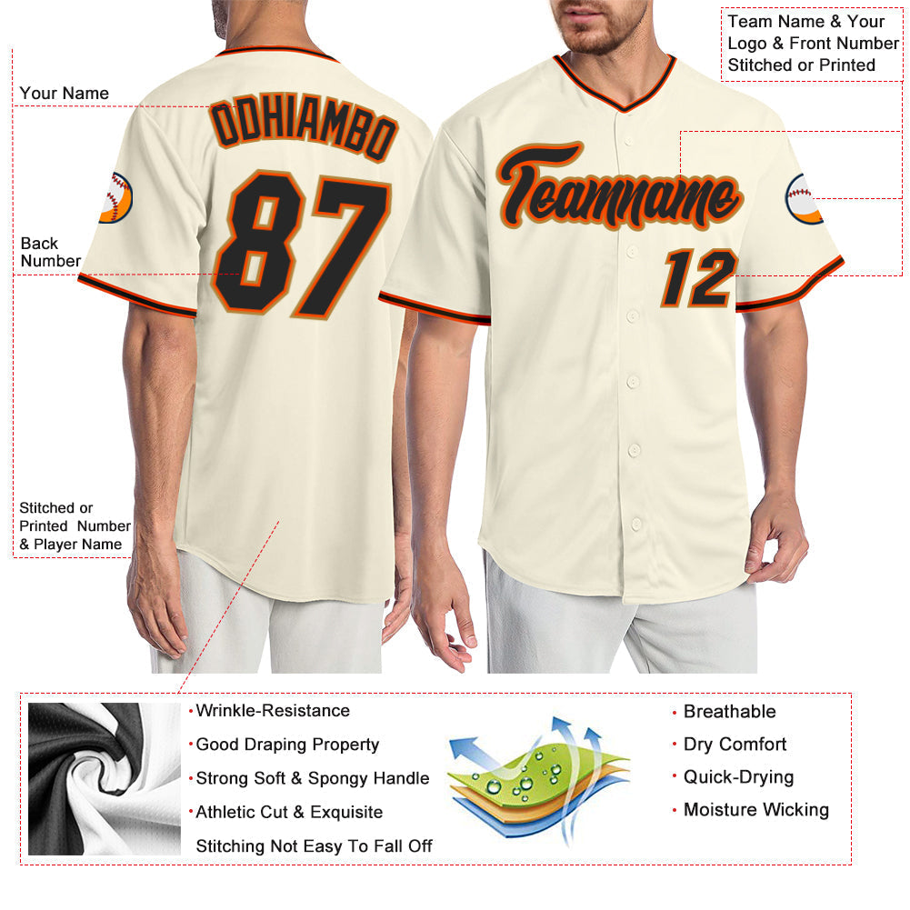 Custom Cream Black Orange-Old Gold Authentic Baseball Jersey baseball jersey product view 3