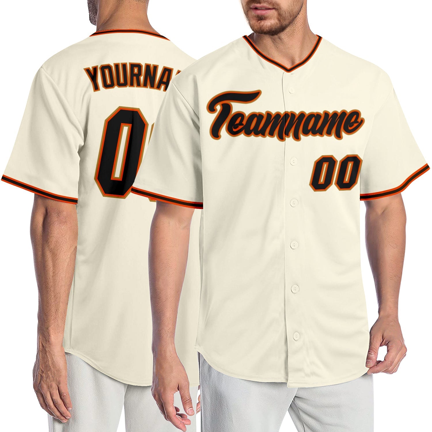 Custom Cream Black Orange-Old Gold Authentic Baseball Jersey baseball jersey product view 1