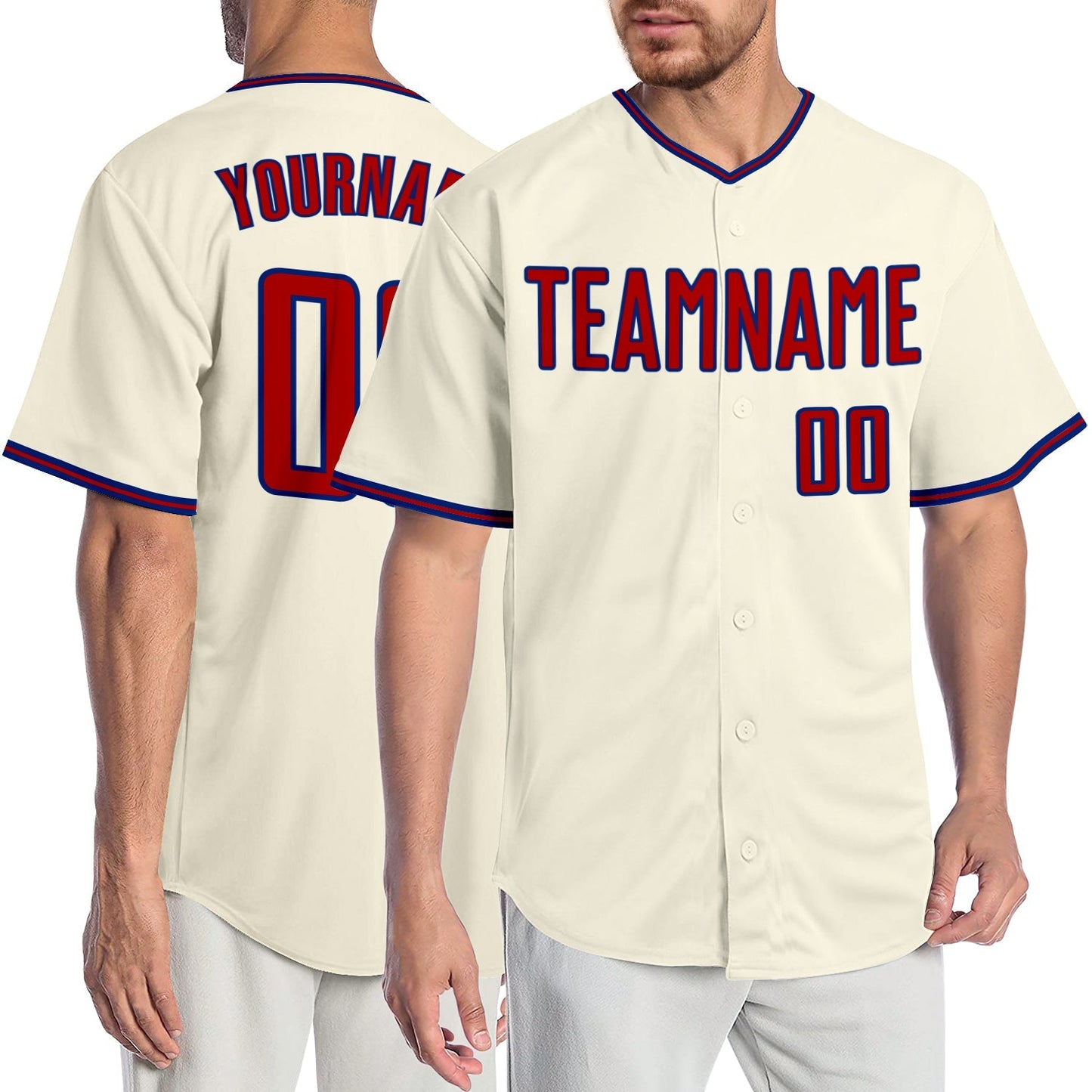Custom Cream Red-Royal Authentic Baseball Jersey baseball jersey product view 1
